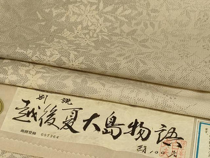 平和屋着物＊夏物　越後夏大島物語　草花文　証紙付き　正絹　逸品　AABK9529jd