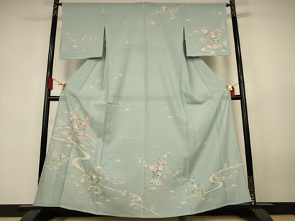 平和屋着物＊夏物　創業460年・千總　訪問着　絽　流水草花文　銀糸　銀彩　伊勢丹扱い　正絹　逸品　AABK9531jd