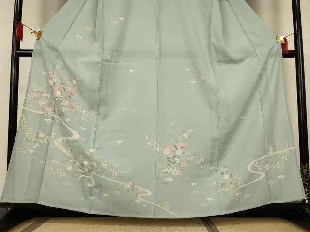 平和屋着物＊夏物　創業460年・千總　訪問着　絽　流水草花文　銀糸　銀彩　伊勢丹扱い　正絹　逸品　AABK9531jd