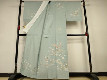 平和屋着物＊夏物　創業460年・千總　訪問着　絽　流水草花文　銀糸　銀彩　伊勢丹扱い　正絹　逸品　AABK9531jd