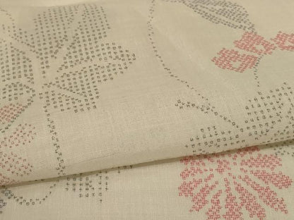 平和屋着物＊夏物　本場小千谷ちぢみ　草花文　証紙付き　麻　逸品　AABK9532jd