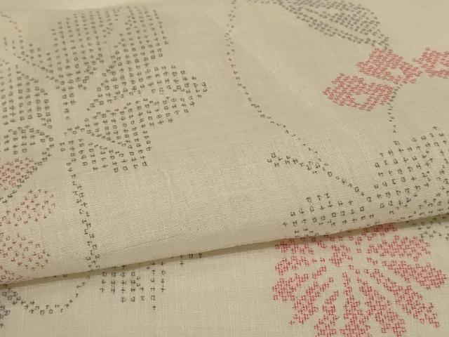 平和屋着物＊夏物　本場小千谷ちぢみ　草花文　証紙付き　麻　逸品　AABK9532jd
