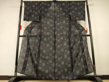 平和屋着物＊夏物　重要無形文化財　本場宮古上布　花丸文　苧麻　逸品　AABK9533jd