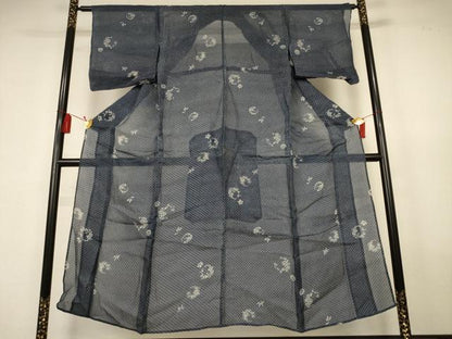 平和屋着物＊夏物　小紋　浴衣兼用　絹紅梅　草花丸文　絹綿　AABK9545jd