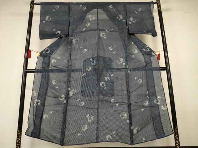 平和屋着物＊夏物　小紋　浴衣兼用　絹紅梅　草花丸文　絹綿　AABK9545jd
