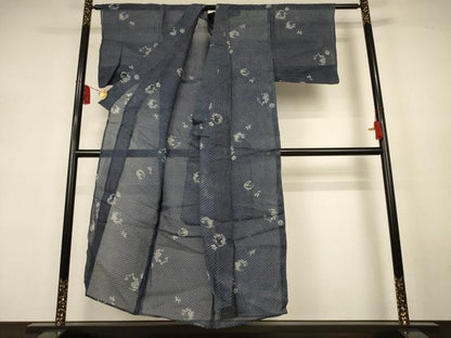 平和屋着物＊夏物　小紋　浴衣兼用　絹紅梅　草花丸文　絹綿　AABK9545jd