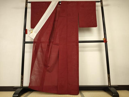 平和屋着物＊夏物　色無地　芝花地紋　赤銅色　正絹　逸品　未使用　AABK9550jd
