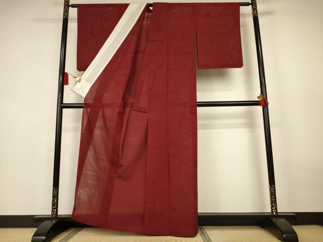 平和屋着物＊夏物　色無地　芝花地紋　赤銅色　正絹　逸品　未使用　AABK9550jd