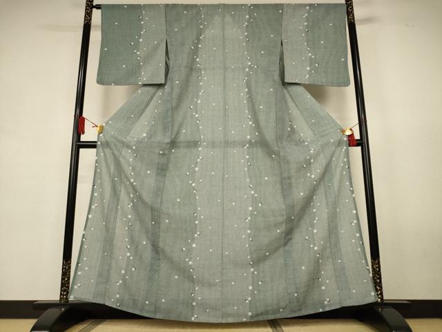 平和屋着物＊夏物　小紋　紗　箔散らし文　洗える着物　AABK9552jd