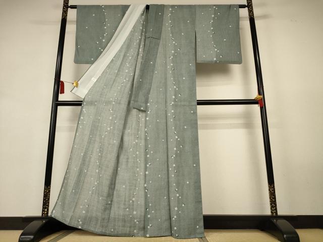 平和屋着物＊夏物　小紋　紗　箔散らし文　洗える着物　AABK9552jd