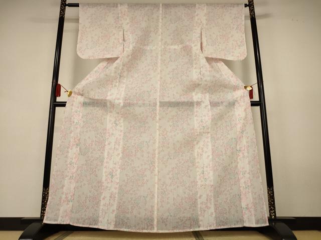平和屋着物＊夏物　小紋　紗　ちぢみ織　舞花文　AABK9554jd