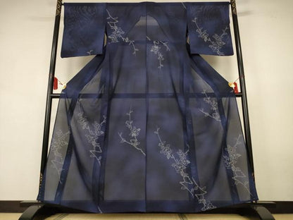 平和屋着物＊夏物　小紋　絽　草花文　暈し染め　正絹　逸品　AABK9560jd