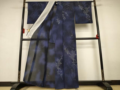 平和屋着物＊夏物　小紋　絽　草花文　暈し染め　正絹　逸品　AABK9560jd