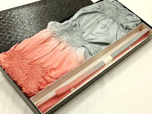 平和屋着物●和装小物　帯締め・帯揚げセット　内記組　柄絞り　菊　暈し染め　正絹　逸品　未使用　AABK9566ay