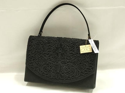平和屋着物▼和装小物　和装バッグ　夢衣　ハンドバッグ　コード刺繍　更紗花文　マグネット式　正絹　逸品　未使用　AABK9568ay