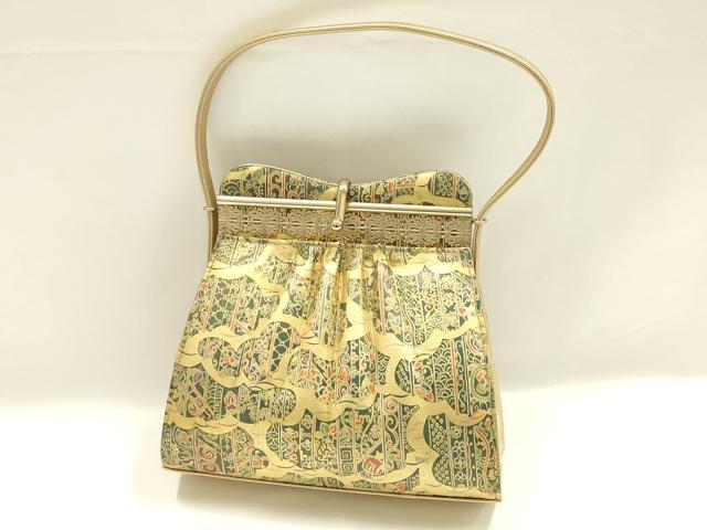 平和屋着物▼和装小物　和装バッグ　ハンドバッグ　吉祥模様　金彩　逸品　AABK9573ay