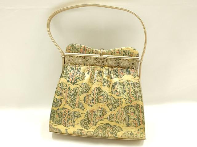 平和屋着物▼和装小物　和装バッグ　ハンドバッグ　吉祥模様　金彩　逸品　AABK9573ay