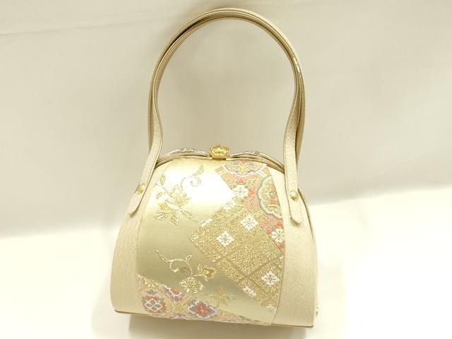 平和屋着物▼和装小物　和装バッグ　ハンドバッグ　吉祥花文　更紗　金糸　帯地使用　逸品　AABK9574ay