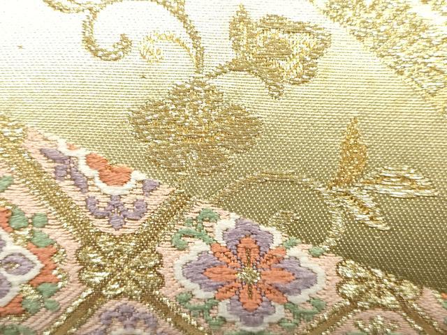 平和屋着物▼和装小物　和装バッグ　ハンドバッグ　吉祥花文　更紗　金糸　帯地使用　逸品　AABK9574ay