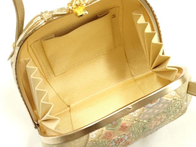 平和屋着物▼和装小物　和装バッグ　ハンドバッグ　吉祥花文　更紗　金糸　帯地使用　逸品　AABK9574ay