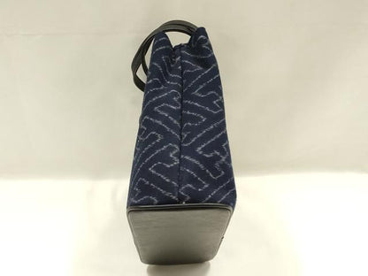 平和屋着物▼和装小物　和装バッグ　ハンドバッグ　トートバッグ　正藍つむぎ　紗綾型模様　くるみボタン　逸品　未使用　AABK9578ay