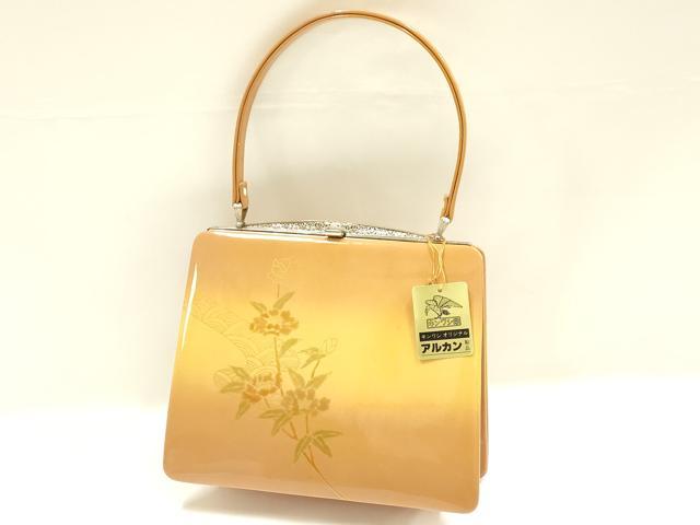 平和屋着物▼和装小物　和装バッグ　金鷲本舗 東京謹製 キンワシ印　ハンドバッグ　枝花文　金彩　逸品　未使用　AABK9580ay