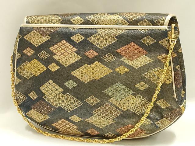 平和屋着物▼和装小物　和装バッグ　ハンドバッグ　チェーンバッグ　菱文　金糸　マグネット式　逸品　AABK9581ay