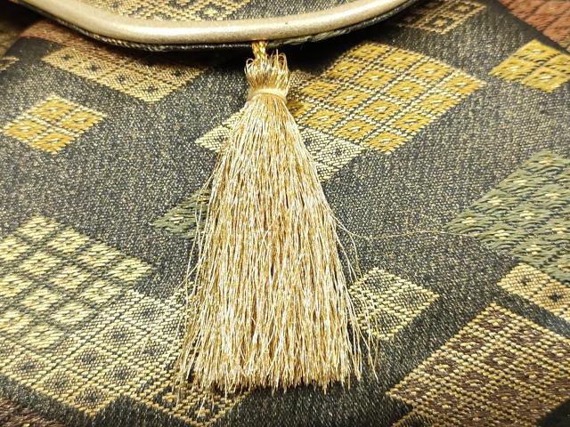 平和屋着物▼和装小物　和装バッグ　ハンドバッグ　チェーンバッグ　菱文　金糸　マグネット式　逸品　AABK9581ay