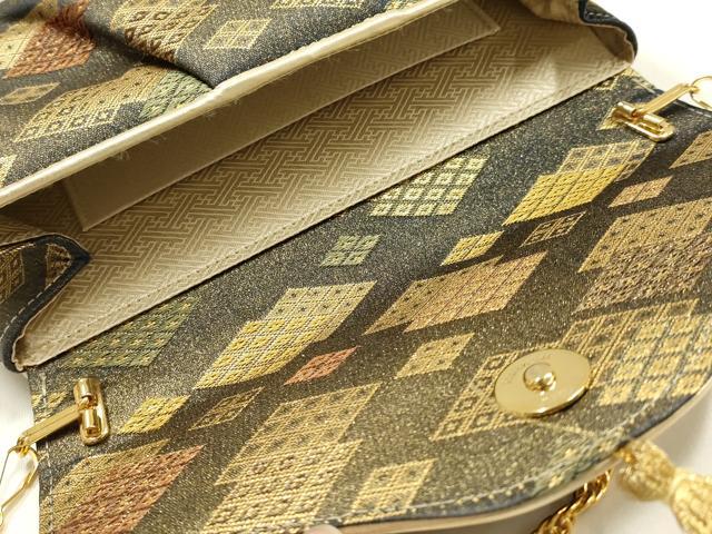 平和屋着物▼和装小物　和装バッグ　ハンドバッグ　チェーンバッグ　菱文　金糸　マグネット式　逸品　AABK9581ay