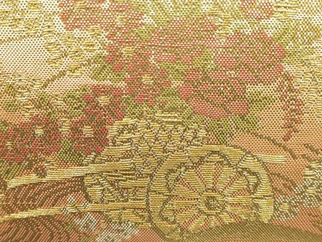 平和屋着物▼和装小物　和装バッグ　ハンドバッグ　花車文　金糸　帯地使用　逸品　AABK9583ay