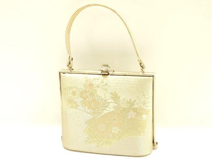 平和屋着物▼和装小物　和装バッグ　ハンドバッグ　地紙花文　金糸　逸品　AABK9586ay