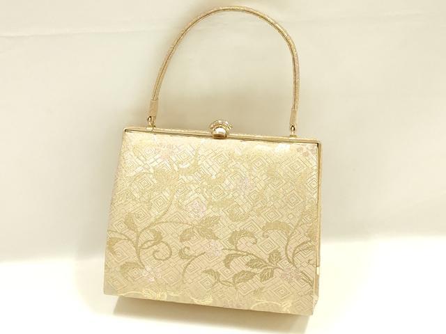 平和屋着物▼和装小物　和装バッグ　ハンドバッグ　唐草花文　金糸　逸品　AABK9587ay