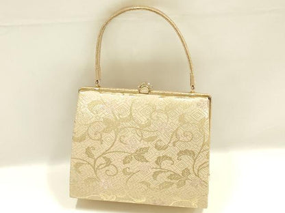 平和屋着物▼和装小物　和装バッグ　ハンドバッグ　唐草花文　金糸　逸品　AABK9587ay