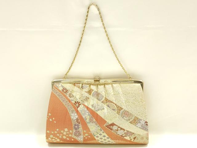 平和屋着物▼和装小物　和装バッグ　ハンドバッグ　チェーンバッグ　蔓帯花文　金糸　逸品　AABK9588ay