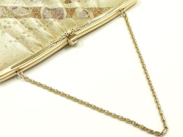 平和屋着物▼和装小物　和装バッグ　ハンドバッグ　チェーンバッグ　蔓帯花文　金糸　逸品　AABK9588ay
