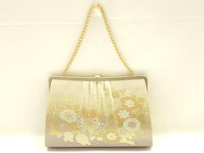 平和屋着物▼和装小物　和装バッグ　ハンドバッグ　チェーンバッグ　花蝶文　金糸　逸品　AABK9589ay