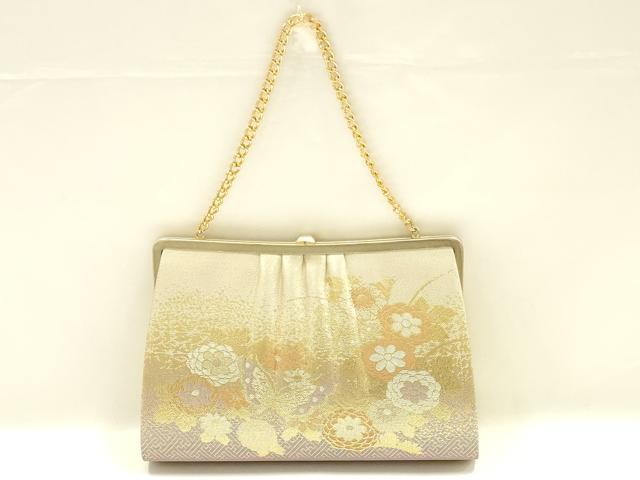 平和屋着物▼和装小物　和装バッグ　ハンドバッグ　チェーンバッグ　花蝶文　金糸　逸品　AABK9589ay