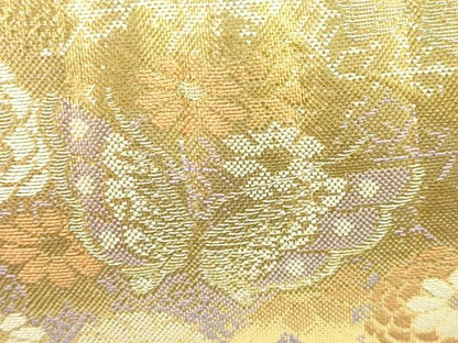 平和屋着物▼和装小物　和装バッグ　ハンドバッグ　チェーンバッグ　花蝶文　金糸　逸品　AABK9589ay