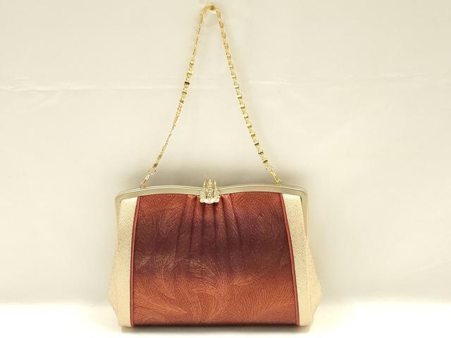 平和屋着物▼和装小物　和装バッグ　ハンドバッグ　チェーンバッグ　羽地紋　金糸　逸品　AABK9590ay