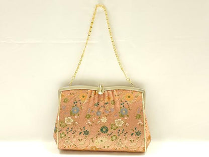 平和屋着物▼和装小物　和装バッグ　ハンドバッグ　チェーンバッグ　道長花文　金糸　逸品　AABK9591ay