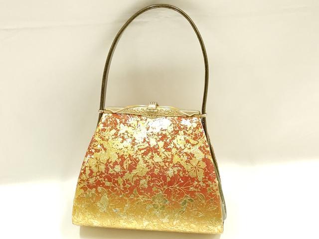 平和屋着物▼和装小物　和装バッグ　ハンドバッグ　花唐草　金彩　暈し　逸品　AABK9592ay