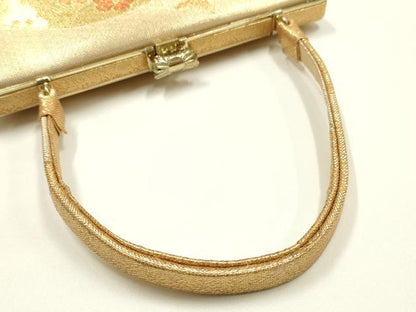 平和屋着物▼和装小物　和装バッグ　ハンドバッグ　扇面花文　金銀糸　逸品　AABK9596ay