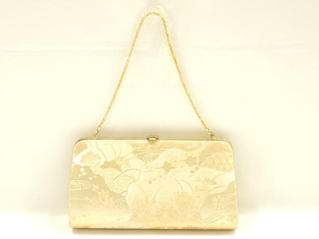 平和屋着物▼和装小物　和装バッグ　ハンドバッグ　チェーンバッグ　クラッチバッグ　風景文　金銀糸　帯地使用　逸品　AABK9598ay