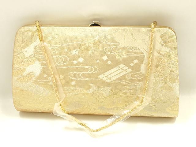 平和屋着物▼和装小物　和装バッグ　ハンドバッグ　チェーンバッグ　クラッチバッグ　風景文　金銀糸　帯地使用　逸品　AABK9598ay