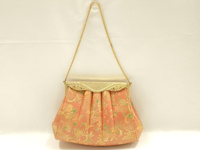 平和屋着物▼和装小物　和装バッグ　ハンドバッグ　チェーンバッグ　花唐草文　金彩　逸品　AABK9602ay