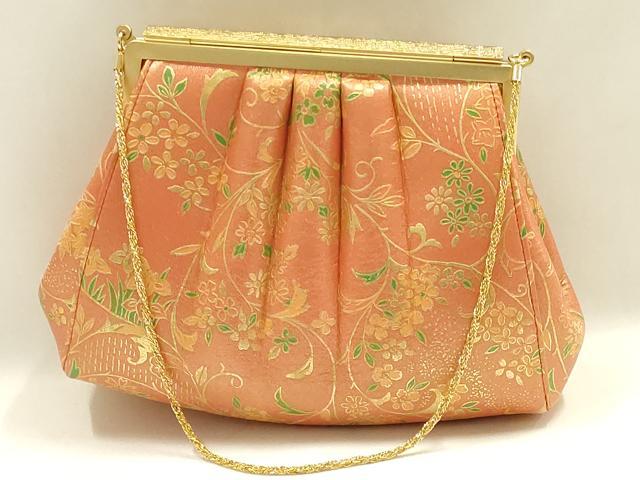 平和屋着物▼和装小物　和装バッグ　ハンドバッグ　チェーンバッグ　花唐草文　金彩　逸品　AABK9602ay