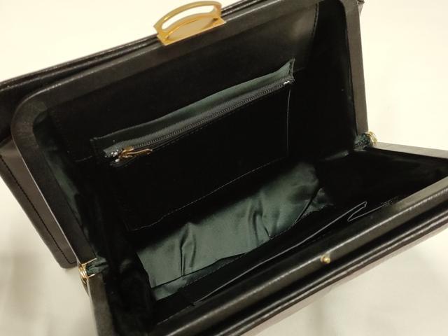 平和屋着物▼和装小物　和装バッグ2点セット　小銭入れ・ミラー付き　がま口　皮革製品　逸品　AABK9609ay