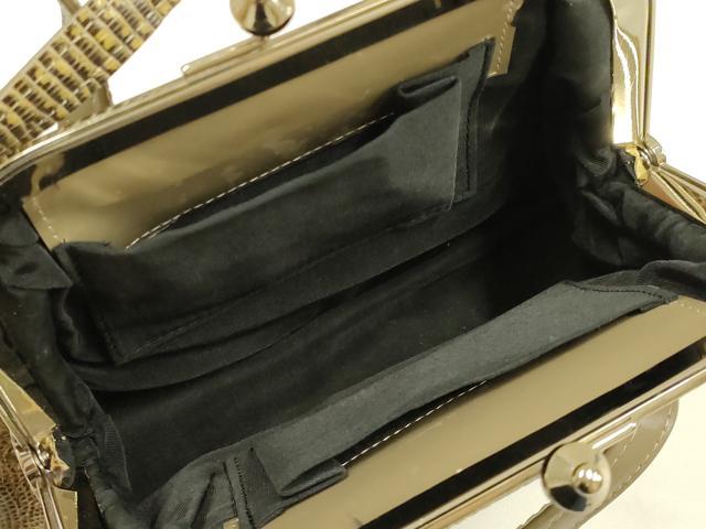 平和屋着物▼和装小物　和装バッグ2点セット　小銭入れ・ミラー付き　がま口　皮革製品　逸品　AABK9609ay