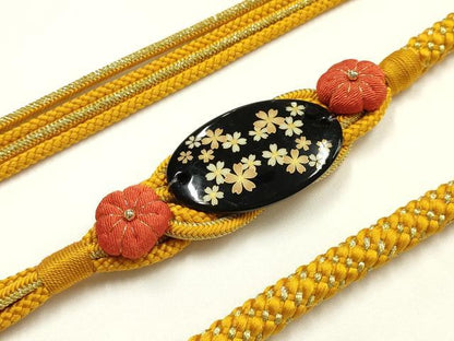 平和屋着物●和装小物　振袖用帯締め　装飾　蒔絵　ちりめん細工　金糸　逸品　未使用　AABK9648ay