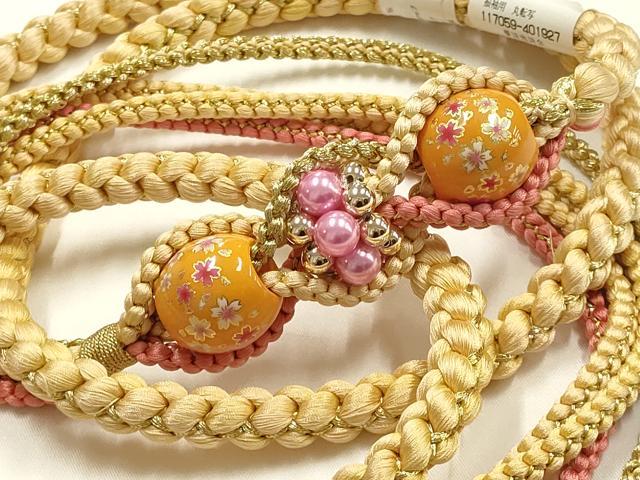 平和屋着物●和装小物　振袖用帯締め　装飾　飾り玉　ビーズ　金糸　正絹　逸品　未使用　AABK9661ay
